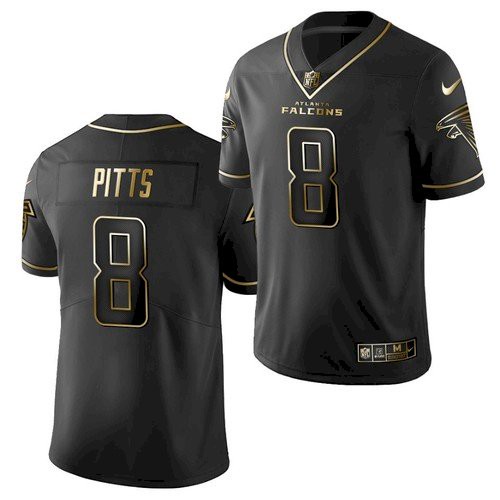 Men's Atlanta Falcons #8 Kyle Pitts Black Golden Edition Stitched Jersey